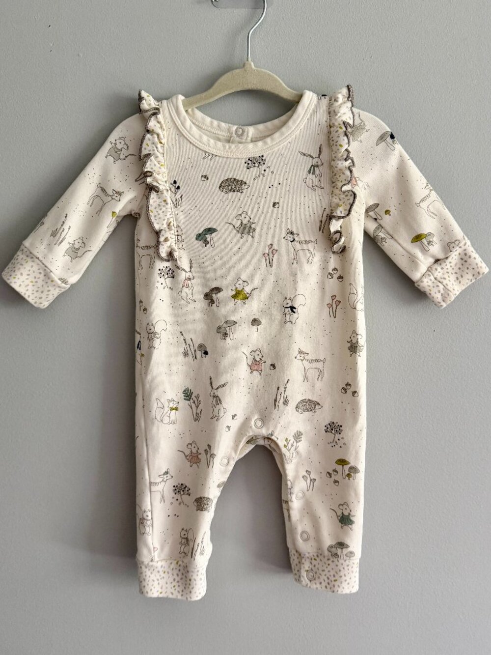 Pehr Woodland Fantasy Ruffle Romper Baby Organic Cotton One Piece 3-6M